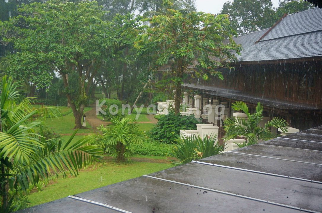 Tanjong Jara Resort 部屋 窓からの眺め　雨