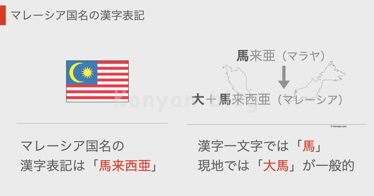 Malaysia国名　漢字表記 馬来西亜